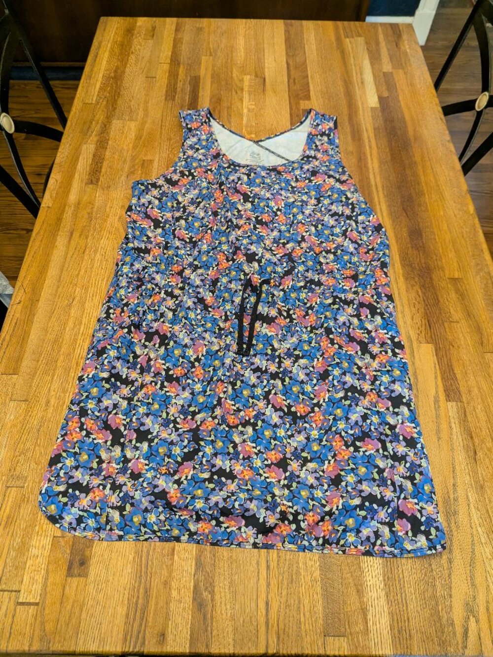 Pretty Blue and Purple Floral Tank Dress Drawstring w/ Pockets RBX Size XXL